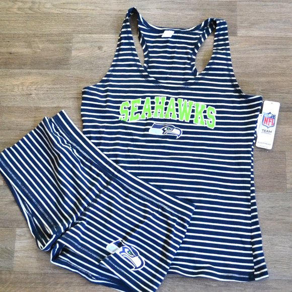 NWT NFL Seattle Seahawks Women's Striped Pajamas Set Tank and Shorts Size Medium - Picture 1 of 7